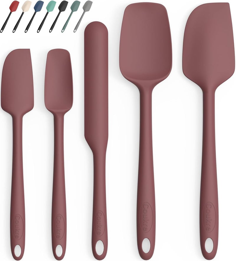 Coukre Silicone Spatula Set of 5,High Temperature Resistant, Food Grade Silicone, Dishwasher Safe, for Baking, Cooking (Pure Wine) - Image 1